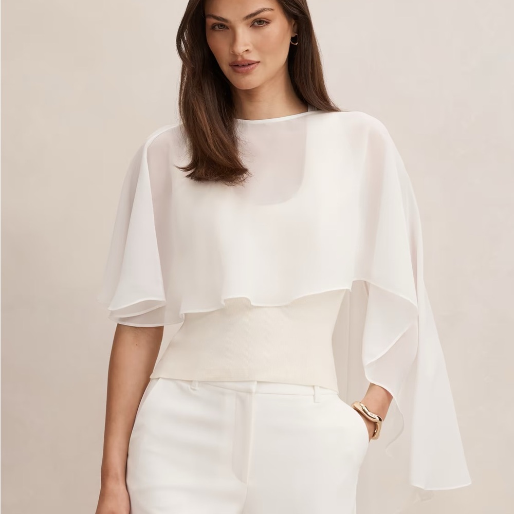 NWT White Bridal Shawl Cape Wedding Accessory Chiffon Cape Short